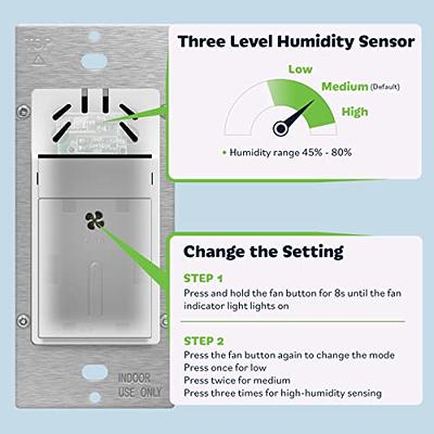 TOPGREENER Humidity Sensor Switch for Ventilation Fan, Air Moisture Detection, Bathroom Fan Automated Control, Adjustable Timing, Neutral Wire