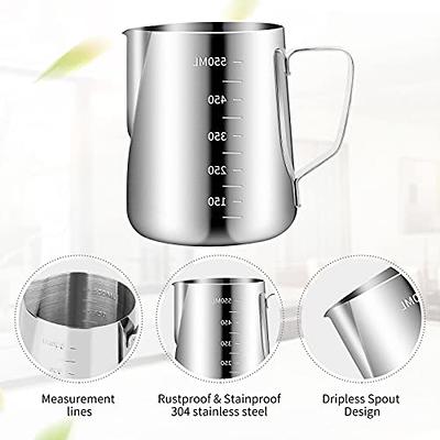 Fierymoto Milk Frothing Pitcher 12oz / 350ml Espresso Steaming Pitchers 304 Stainless Steel Suitable for Milk Frother Cup Milk Frother Pitcher with D