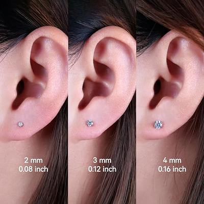 14K Gold Flat Screw Back Stud Earrings Small Cubic Zirconia Earrings for  Helix Cartilage Tragus Earlobe Piercing, 3MM