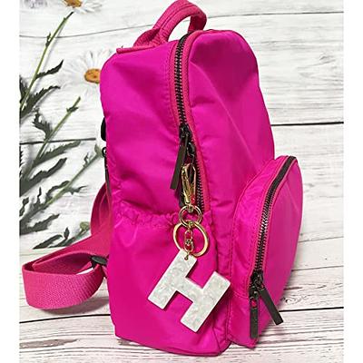 Junyuerly Gold Initial Key Chain Pink Acetate Letter Pendant Key Ring Backpack Accessories for Girls