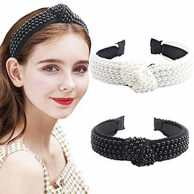 Hogoo Pearl Headband for Women Girls, 2Pack Black White Knot