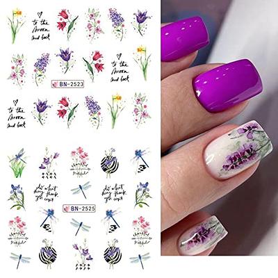 JMEOWIO 12 Sheets Spring Flower Nail Art Stickers Decals Self-Adhesive  Pegatinas Uñas Leaves Pink Nail Supplies Nail Art Design Decoration  Accessories