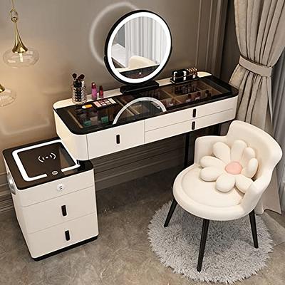 QLYEPHNE Makeup Vanity Dressing Table Charging Station, Large Vanity with LED Makeup Mirror and Cushioned Stool, Dressing Table for Bedroom (Color : Black+White, Size : 100cm/39in) - Yahoo Shopping