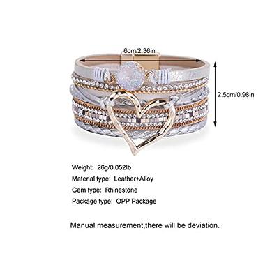 Pearl and Rhinestone Heart Wrist Cuff Bangle (Adjustable)