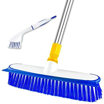 CQT 2 in 1 Bathroom Cleaning Brush with Soap Dispenser 48 Long Handle  Detachable Stiff Bristles Scrub Brush 1 Scrubber Heads and 1 Scouring Pad  Head