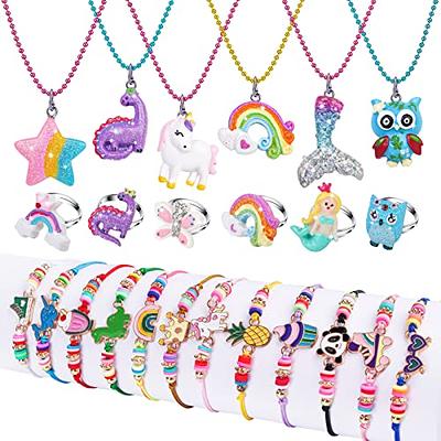 Set of 6 Unicorn Rainbow Bracelets Little Girl Animal Bracelets Teens Kids Unicorn Pendant Beaded Bracelet Girl Party Favor Pretend Play Bracelet