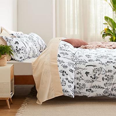 Bedsure King Comforter Set - White Comforter, Cute Floral Bedding Comforter  Sets, 3 Pieces, 1 Soft Reversible Botanical Flowers Comforter and 2 Pillow