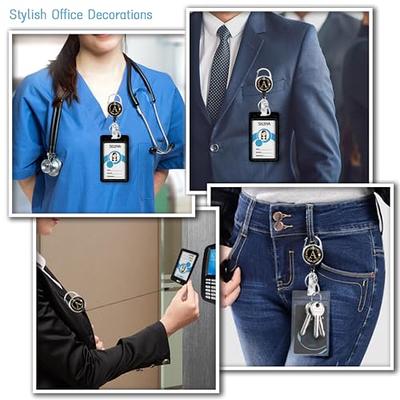 Music Note Print Badge Reel Retractable Badge Holders Cute Nurse Badge Reel  with Keychain Badge Clip ID Card Holders for Men Women