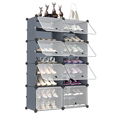 UNZIPE Shoe Rack, 8 Cube 16-Tier Shoe Storage Cabinet 32 Pairs Plastic  Freestanding Shoe Organizer DIY Shoe Shelves for Entryway Hallway Closet or