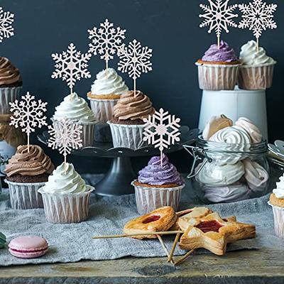 50pcs Edible Snowflakes Cake Decor Cupcake Toppers Winter