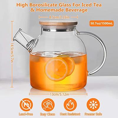 Glass Fruit Infuser Water Pitcher With Removable Lid High Heat Resistance 2  Qt