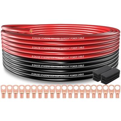 8 Gauge Wire Black & Red Pure Copper Power Ground Cable For Auto