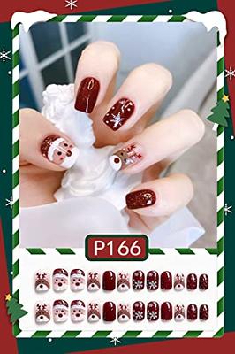 24Pcs Christmas Red Glitter Press on Nails Medium, White Snowflake No Fall  Off Glitter Coffin Shape Design Fake Nails with Glue,Re-usable False Nails  with Designs, Acrylic for Women And Girls As Santa