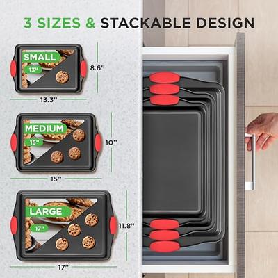 NutriChef Nonstick Cookie Sheet Baking Pan - 3pc Metal Oven Baking Tray,  Professional Quality Kitchen Cooking Non-Stick Bake Trays