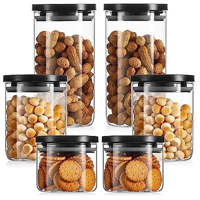 6 Piece Set of Bamboo Storage Containers with Lids for Pasta, Cookies,  Nuts, 15 oz and 24 oz Glass Jars for Kitchen Pantry (2 Sizes)