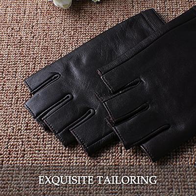 Nappaglo Men's Classic Fingerless Gloves Imported Lambskin Leather Silk  Lining Half Finger Driving Cycling Outdoor Gloves (L (Palm Girth:8.5-9),  Brown) - Yahoo Shopping