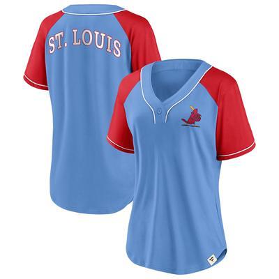 Men's Mitchell & Ness St. Louis Cardinals Legend Slub Henley Red and Navy  Baseball Shirt