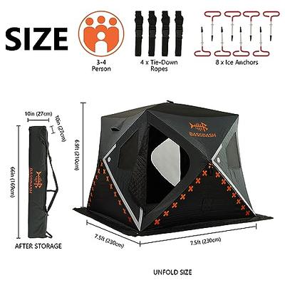 BASSDASH Ice Fishing Winter Shelter Pop Up Portable Thermal Hub Tent with  Anchors Tie Ropes Carrying Bag 2-3, 3-4 Person (3-4 Person Insulated,  Grey/Black) - Yahoo Shopping