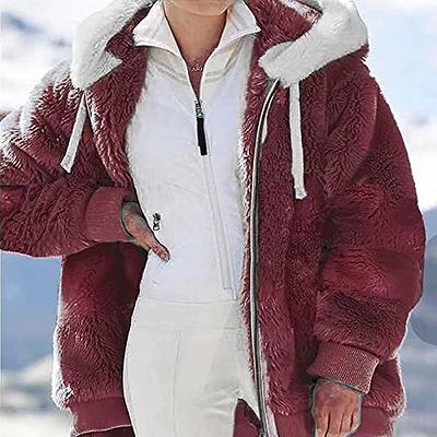 Sdwingk Women's Winter Fleece Coats with Hood Plus Size Warm Fuzzy