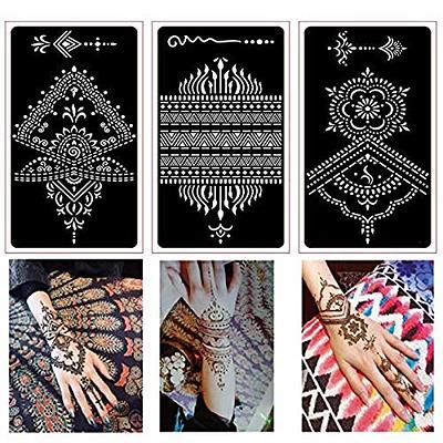 Henna tattoo stencils kit,Reusable henna stencils for Hand Forearm Glitter  Airbrush Diy Tattooing Template, Indian Temporary Tattoo Stickers for Women