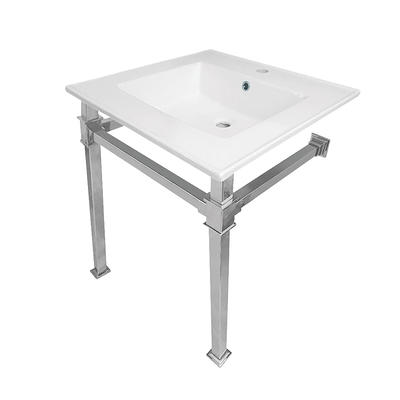 Kingston Brass Edwardian KVPB3622M86 Console Sink, Marble White/Polished  Nickel