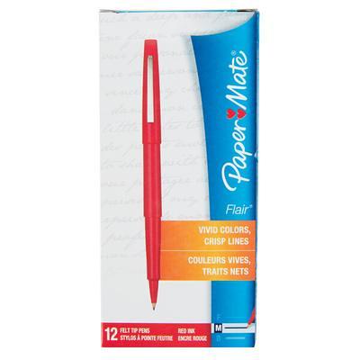 Paper Mate Flair Felt Pen, Medium Point, Red Ink, Dozen (8420152)