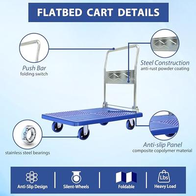 Dolly Cart with Wheels｜660 lbs Weight Capacity Flatbed Cart｜Push