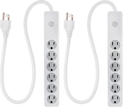 GE 6-Outlet Power Strip with 2' Cord Black / 2-Pack