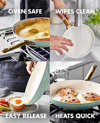 GreenPan Reserve Hard Anodized Healthy Ceramic Nonstick 8 10 & 12 3  Piece Frying Pan Skillet Set, Gold Handle, PFAS-Free, Dishwasher Safe, Oven