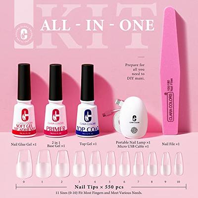 Gel X Nail Kit, Gel Kit 4 In 1 Glue Gel 500Pcs Tips Half Matte Shape UV LED  Lamp