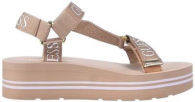 GUESS Women s AVIN Wedge Sandal Rose Gold 8 Yahoo Shopping