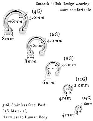 Ovxznts Large Septum Rings 14G 12G 8G 6G 4G Ear Gauges PA Ring Internally  Threaded Ball