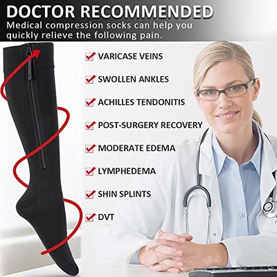 Truform Zipper Compression Stockings, 15-20 mmHg Medical Socks, Women and  Men, Knee High, Open Toe, Beige, Large