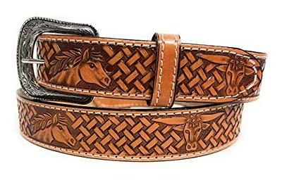 Cowgirl  Floral Detail & Longhorn Buckle Belt ( Honey )