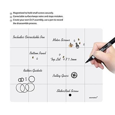 Magnetic Project Mat Showpin Magnetic Mat for Screws with Dry Erase Pen,  Cleaning Cloth - Professional Magnetic Pad Preventing Small Screws from