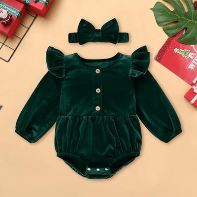 Mom and Me - Dark Green Velvet Ruffle Shoulder Dress