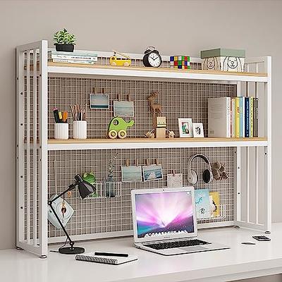 2 Tier Desktop Bookcase for Computer Desk,Wood Countertop Hutch