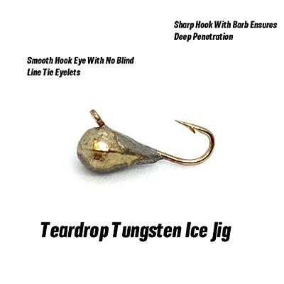 Vexan 50-Pack Teardrop Ice Fishing Jigs, 10, Unpainted Tungsten Teardrop,  1.1g