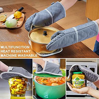 Heat Resistant Silicone Oven Mitts with Cotton Lining - Non-Slip, Flexible, and Durable Kitchen Gloves for Cooking, Baking, Grilling, and Microwaving