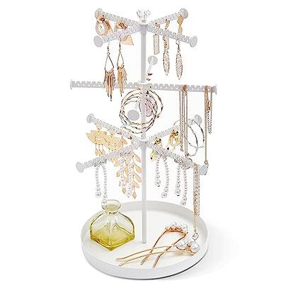 JAZUIHA Jewelry Holder Stand Earring&Necklace Display,7-Tier Wooden Jewelry  Organizer as Necklace Bracelets Holder For Women Girls Gifts