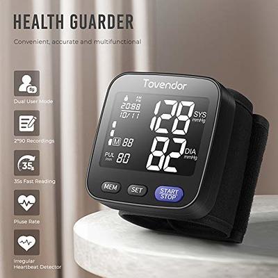 Wrist Blood Pressure Monitor, Tovendor Digital BP Machine with Large Cuff,  Heart Rate Detection, Large LED Display, 90*2 Reading Memory Professional