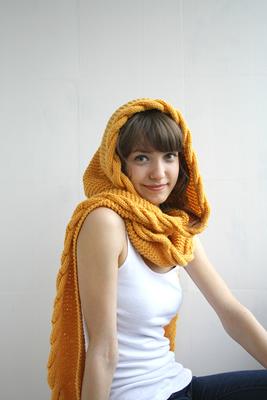 Fall Autumn Boutique Cable Knit Chunky Scarf Mustard Long Pom Pom