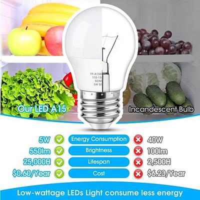 LED Refrigerator Light Bulb 40 Watt Equivalent, A15, 5000k