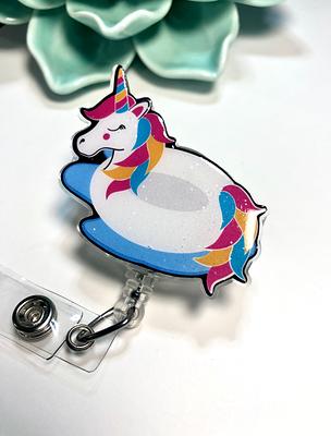 Unicorn Pool Float Badge Reel - Glitter Summer Time Pediatrics