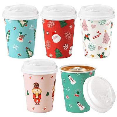 Fit Meal Prep 50 Pack 12 oz Christmas Disposable Coffee Cups with Black Lids, Durable Thickened Christmas Paper Cups for Hot Beverage Chocolate Tea