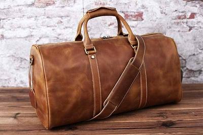 Personalized Full Grain Leather Travel Bag with shoe Pouch Weekend