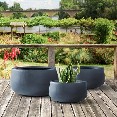 Kante 3 Piece 22.4, 20.4 and 18.1H Round Charcoal Finish Concrete Modern Tall Planters, Outdoor Indoor Decorative Plant Pots with Drainage Hole and