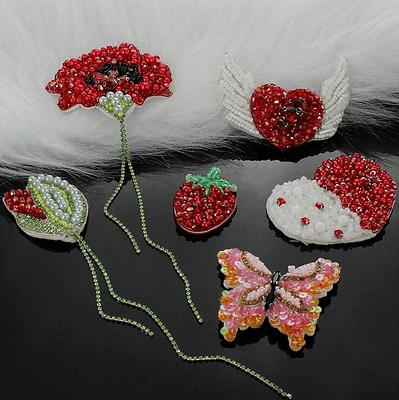 Crystal Beaded Fabric Embroidery Flower Wing Heart Strawberry