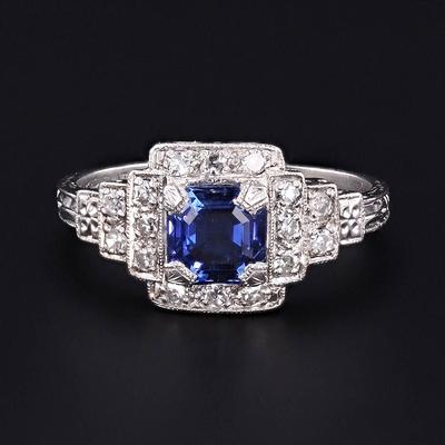 Art Deco 1.39ct Diamond Sapphire Men's Ring