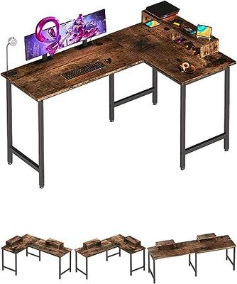 L-Shaped Computer Desk, Industrial Office Corner Desk, 58 Writing Study  Table, Wood Tabletop Home Gaming Desk with Metal Frame, Large 2 Person  Table